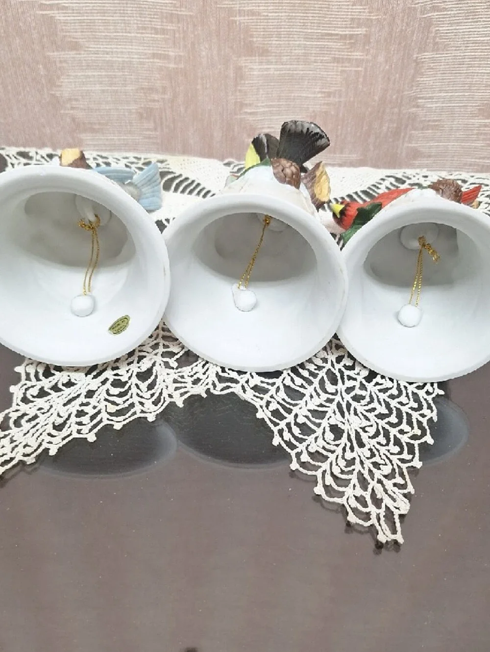 Ceramic Bird Bell Set - Blue, Yellow, Red Decorative Perches